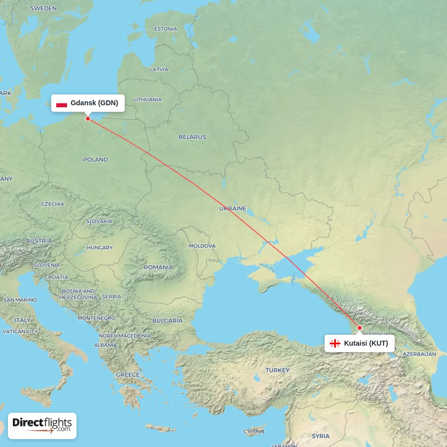 KUT - GDN route map