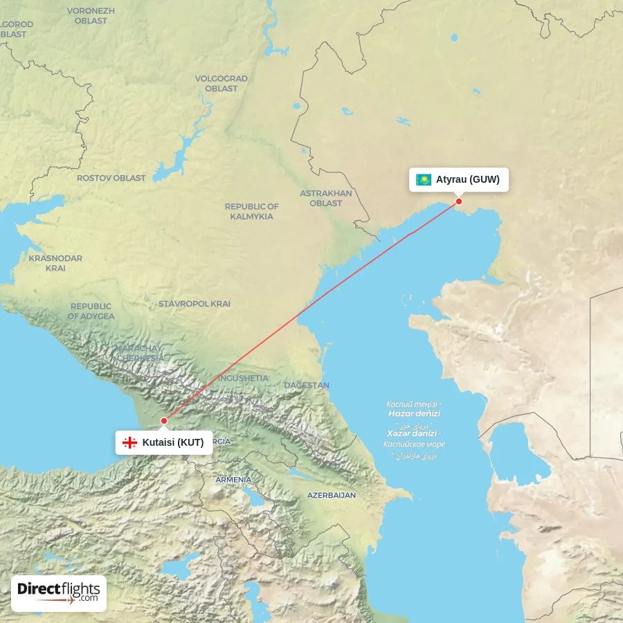 KUT - GUW route map