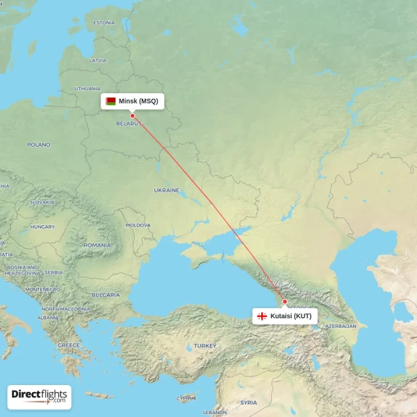 Kutaisi - Minsk direct flight map