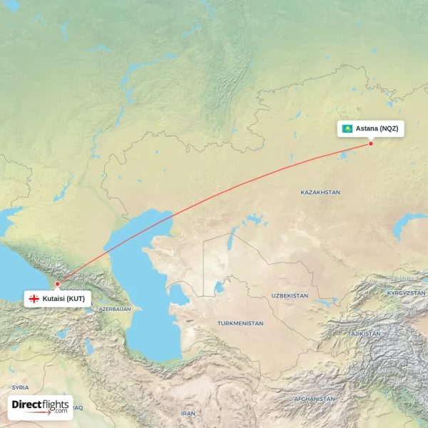 Kutaisi - Astana direct flight map