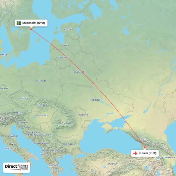 Kutaisi - Stockholm direct flight map