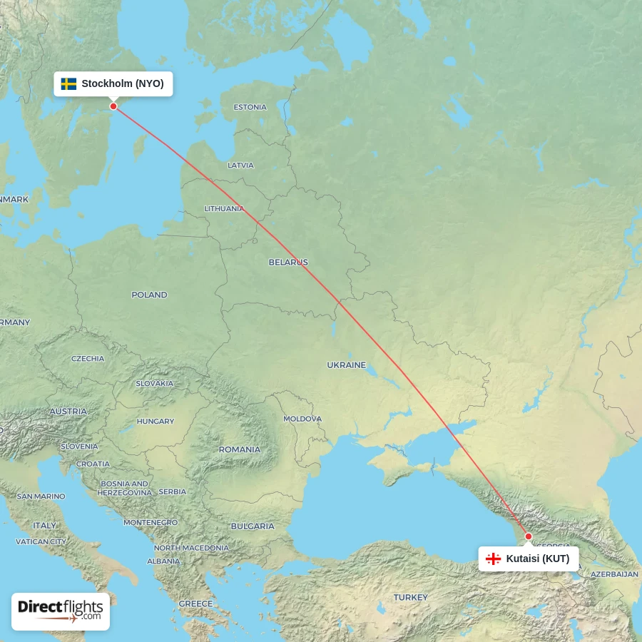 KUT - NYO route map