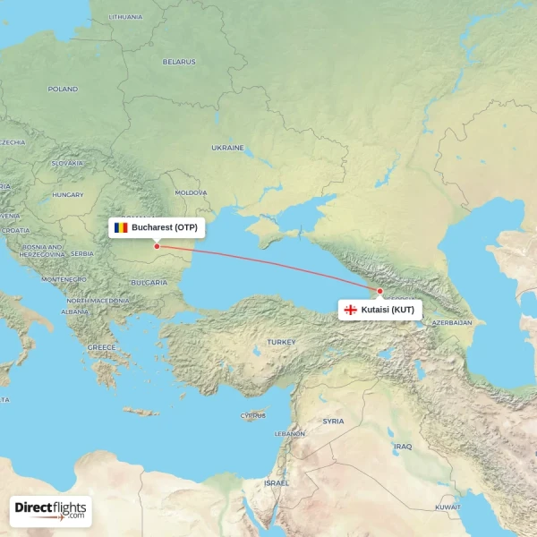 Kutaisi - Bucharest direct flight map
