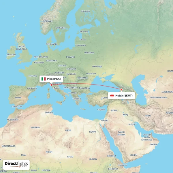 Kutaisi - Pisa direct flight map