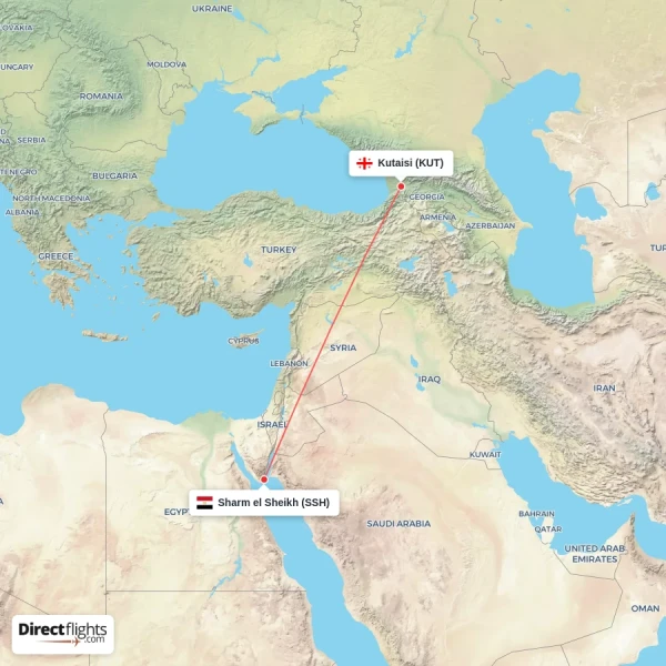 Kutaisi - Sharm el Sheikh direct flight map
