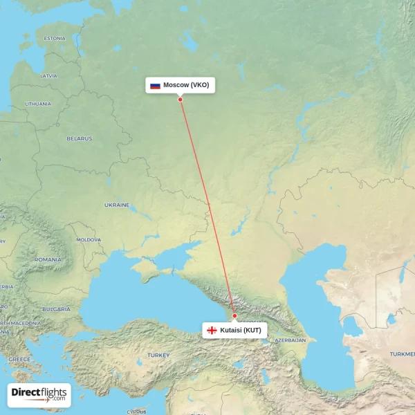 Kutaisi - Moscow direct flight map
