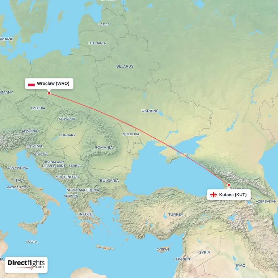 KUT - WRO route map