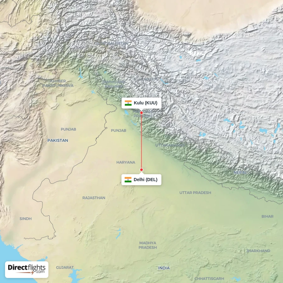KUU - DEL route map