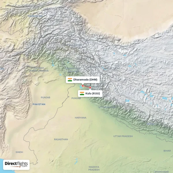 Kulu - Dharamsala direct flight map