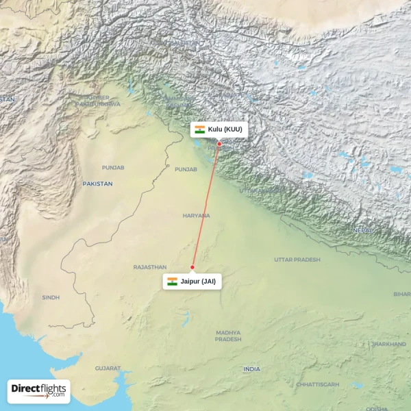 Kulu - Jaipur direct flight map