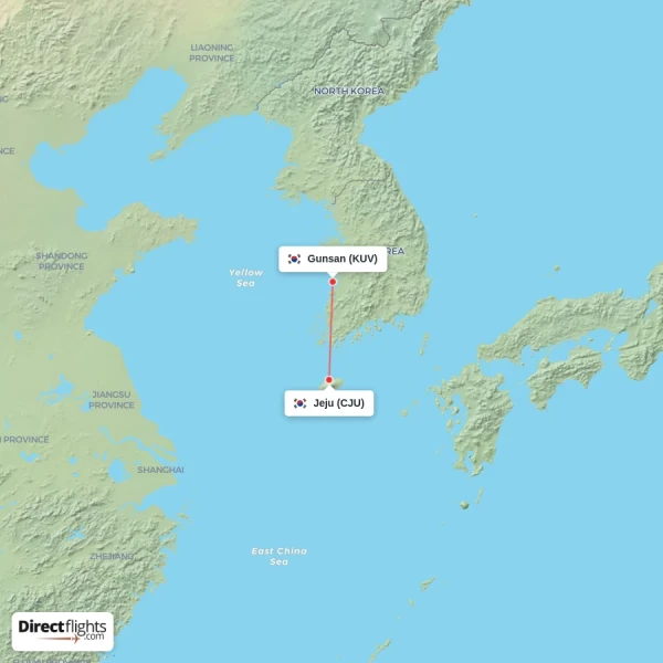 Gunsan - Jeju direct flight map