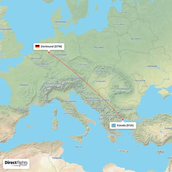Kavala - Dortmund direct flight map