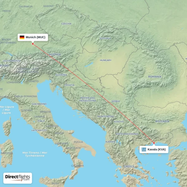 Kavala - Munich direct flight map