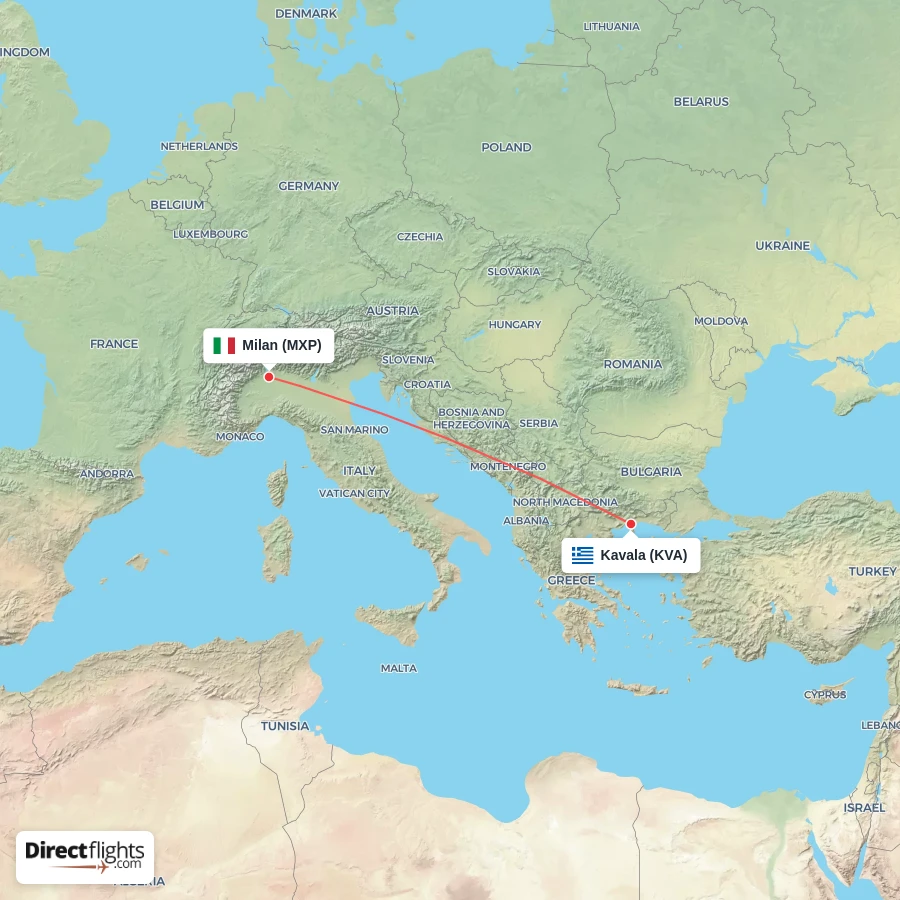 KVA - MXP route map