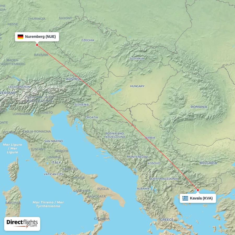 KVA - NUE route map