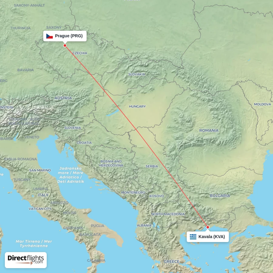 KVA - PRG route map