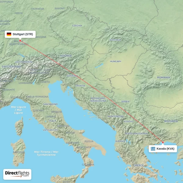 Kavala - Stuttgart direct flight map