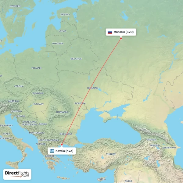 Kavala - Moscow direct flight map