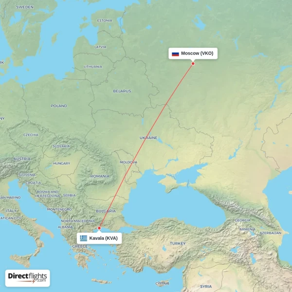 Kavala - Moscow direct flight map