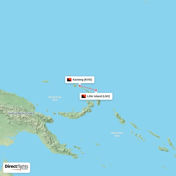 Kavieng - Lihir Island direct flight map