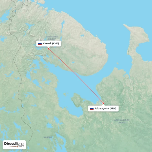 Kirovsk - Arkhangelsk direct flight map