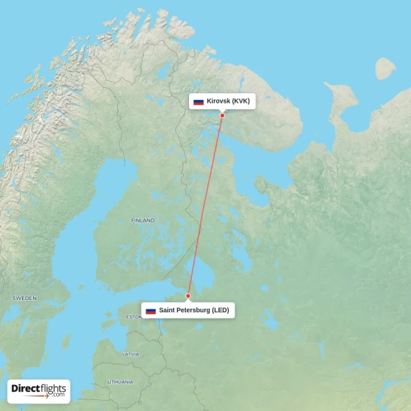 Kirovsk - Saint Petersburg direct flight map