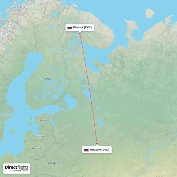 Kirovsk - Moscow direct flight map
