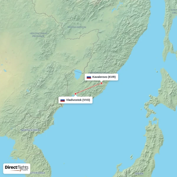 Kavalerovo - Vladivostok direct flight map
