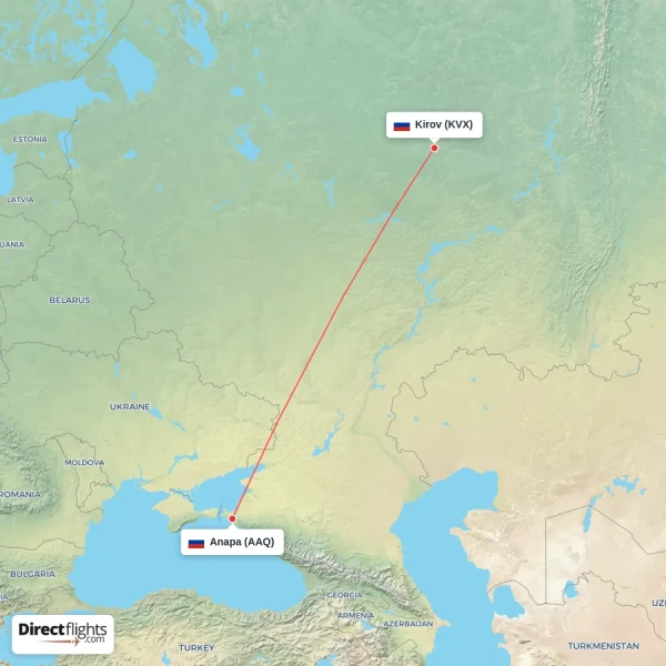 Kirov - Anapa direct flight map