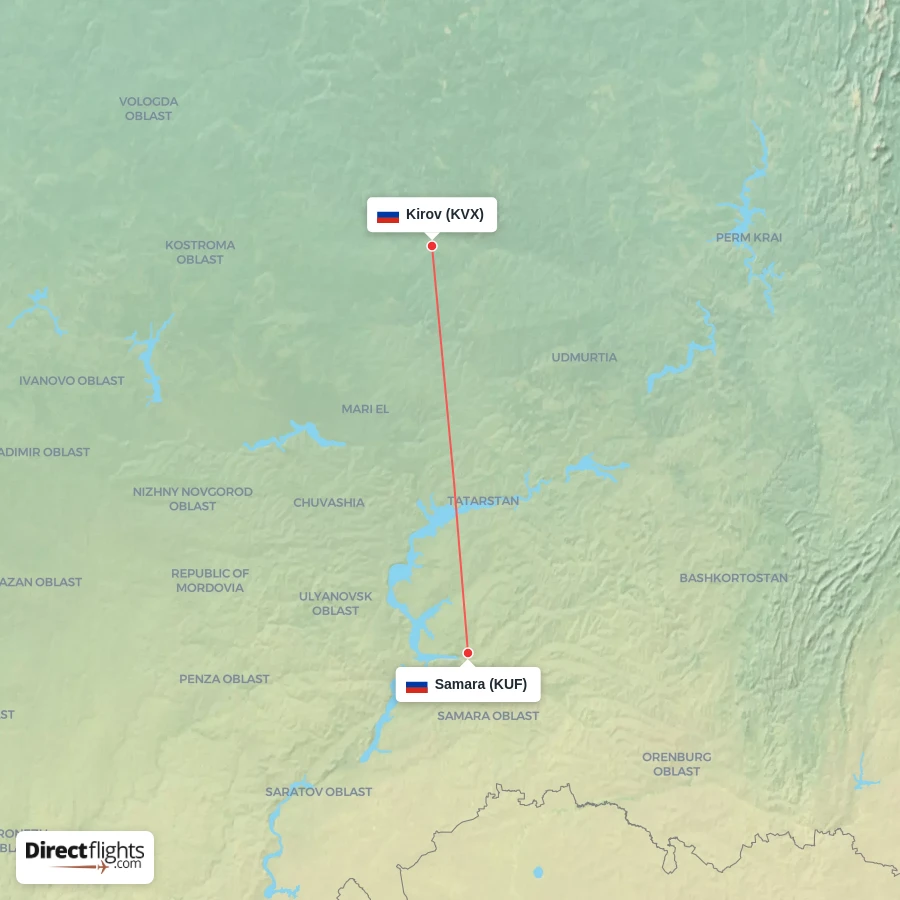 KVX - KUF route map