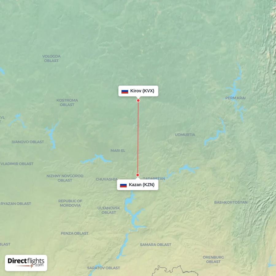 KVX - KZN route map