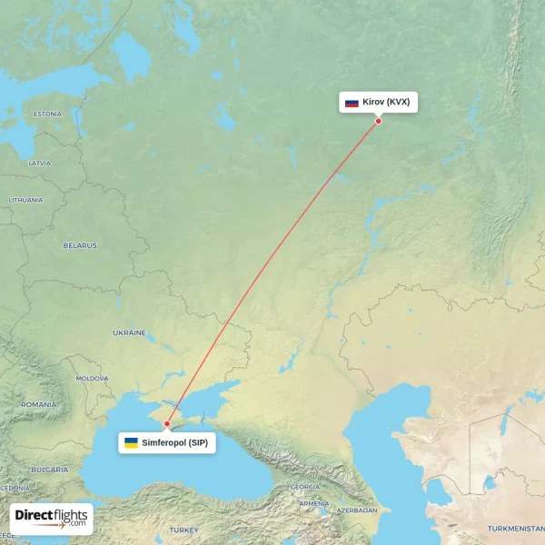 Kirov - Simferopol direct flight map