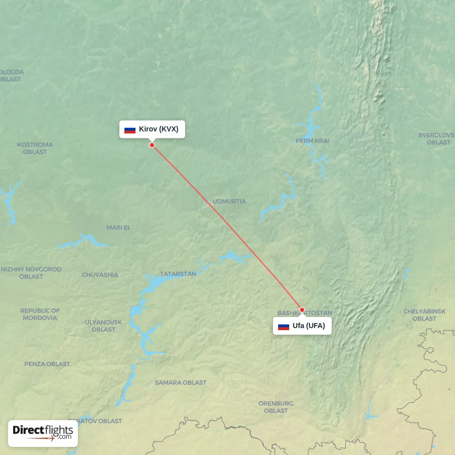 KVX - UFA route map