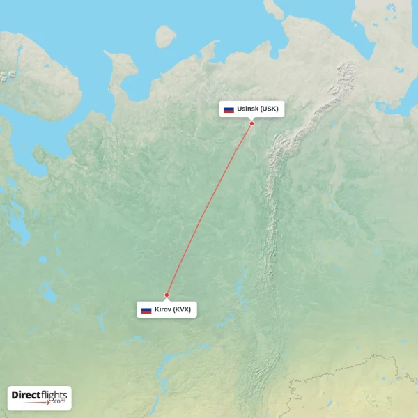 Kirov - Usinsk direct flight map
