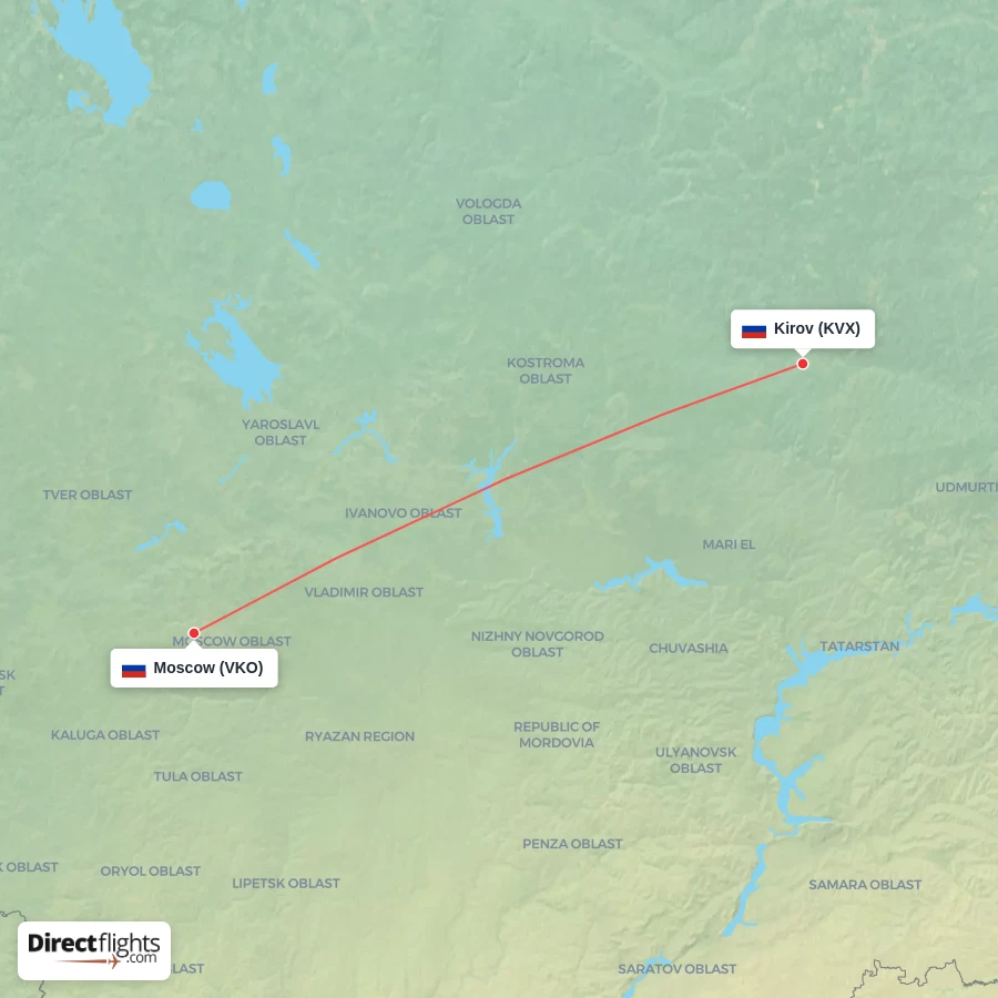 KVX - VKO route map