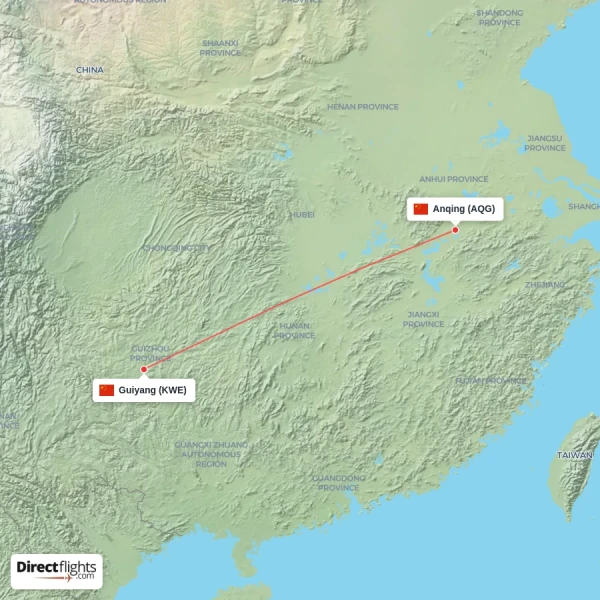 Guiyang - Anqing direct flight map