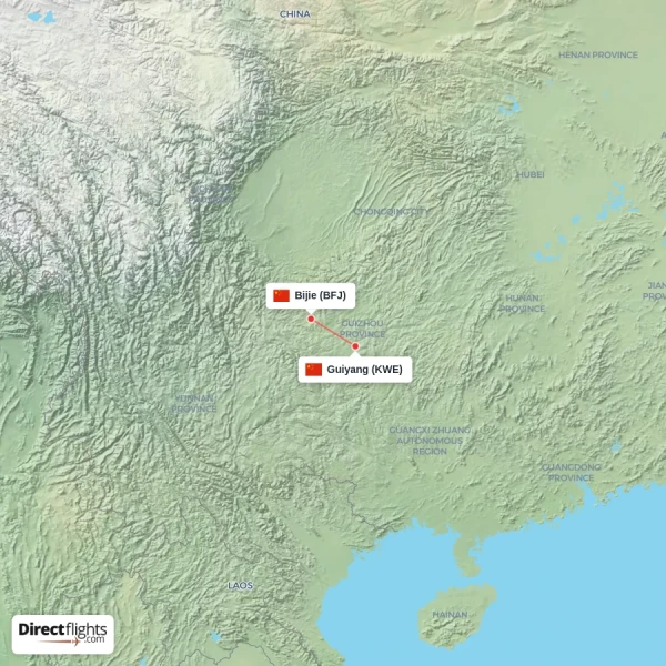 Guiyang - Bijie direct flight map