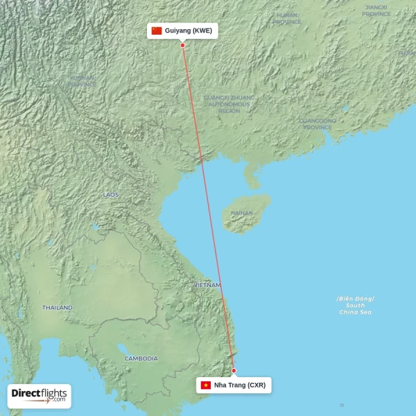Guiyang - Nha Trang direct flight map