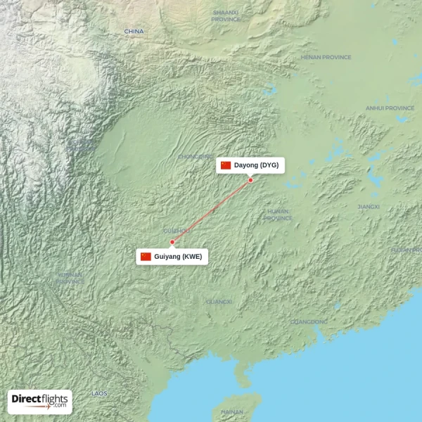 Guiyang - Dayong direct flight map