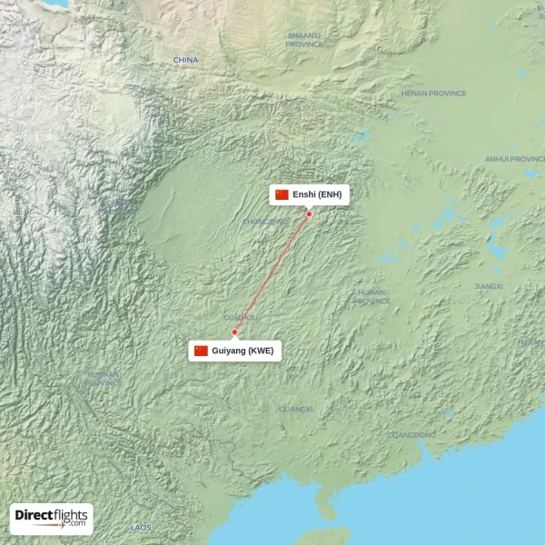 Guiyang - Enshi direct flight map