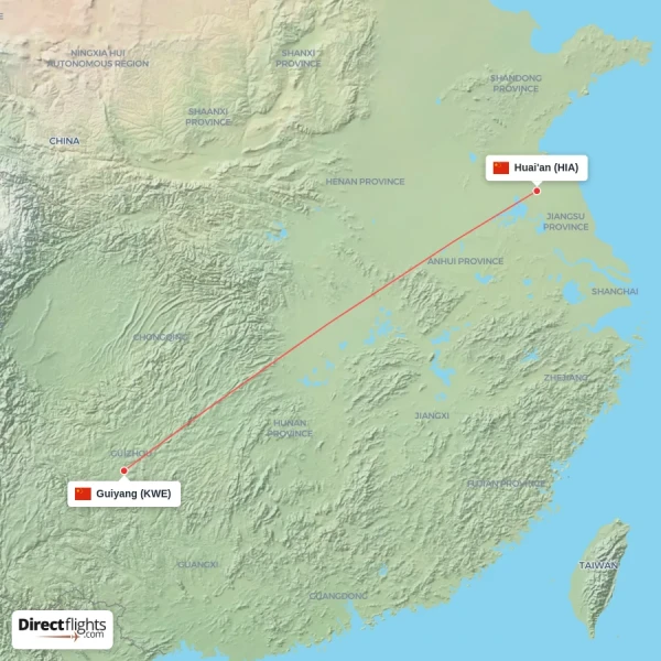 Guiyang - Huai'an direct flight map