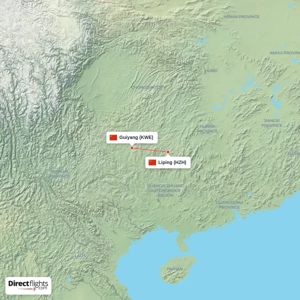 Guiyang - Liping direct flight map