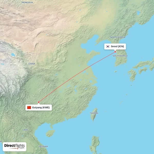 Guiyang - Seoul direct flight map