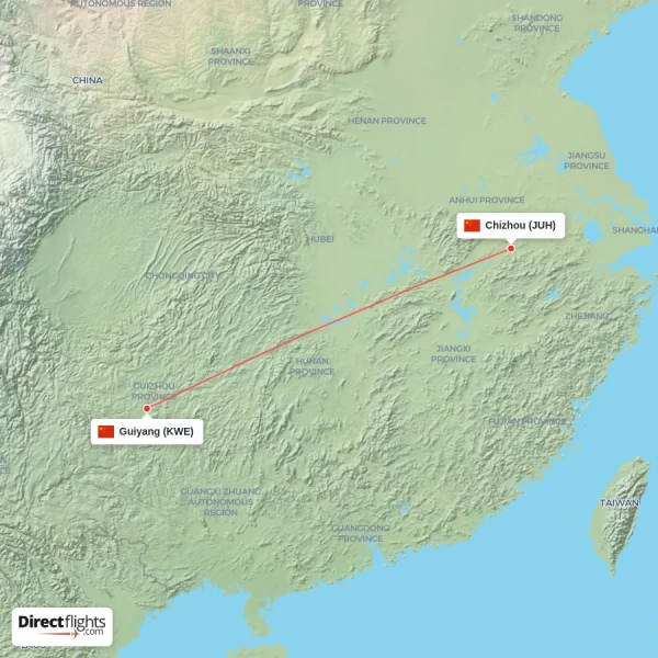 Guiyang - Chizhou direct flight map