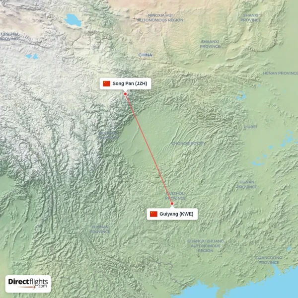 Guiyang - Song Pan direct flight map