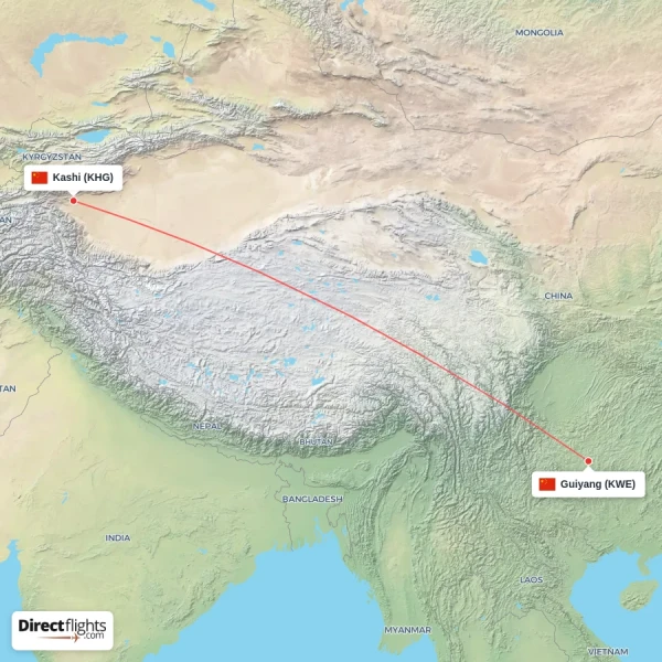 Guiyang - Kashi direct flight map