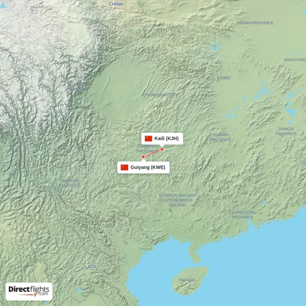 Guiyang - Kaili direct flight map