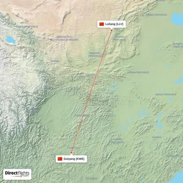 Guiyang - Luliang direct flight map