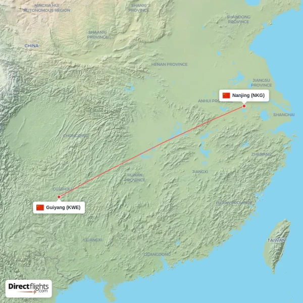 Guiyang - Nanjing direct flight map