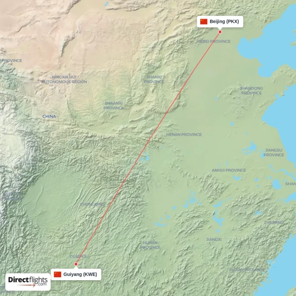 Guiyang - Beijing direct flight map